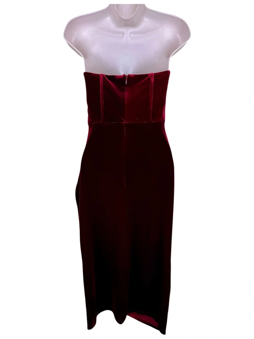 Lulus Glamorous Celebrations Wine Velvet Strapless Tulip Midi Dress S - Picture 4 of 10